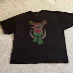 Men’s Black Christmas Reindeer Graphic T-Shirt 3X